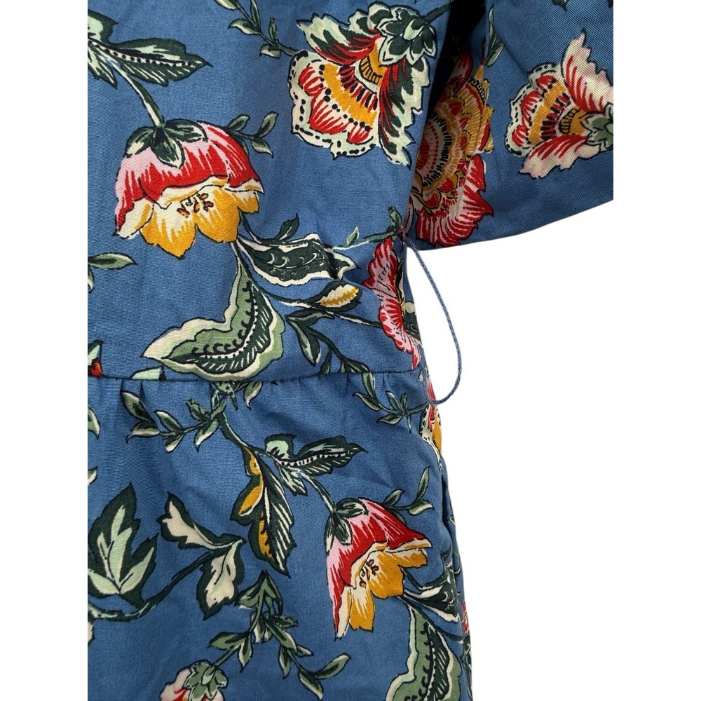 Joie Women Sz 16 Floral Puff Sleeve Dress Boho Blue Button Front Pockets Shift - Picture 8 of 12